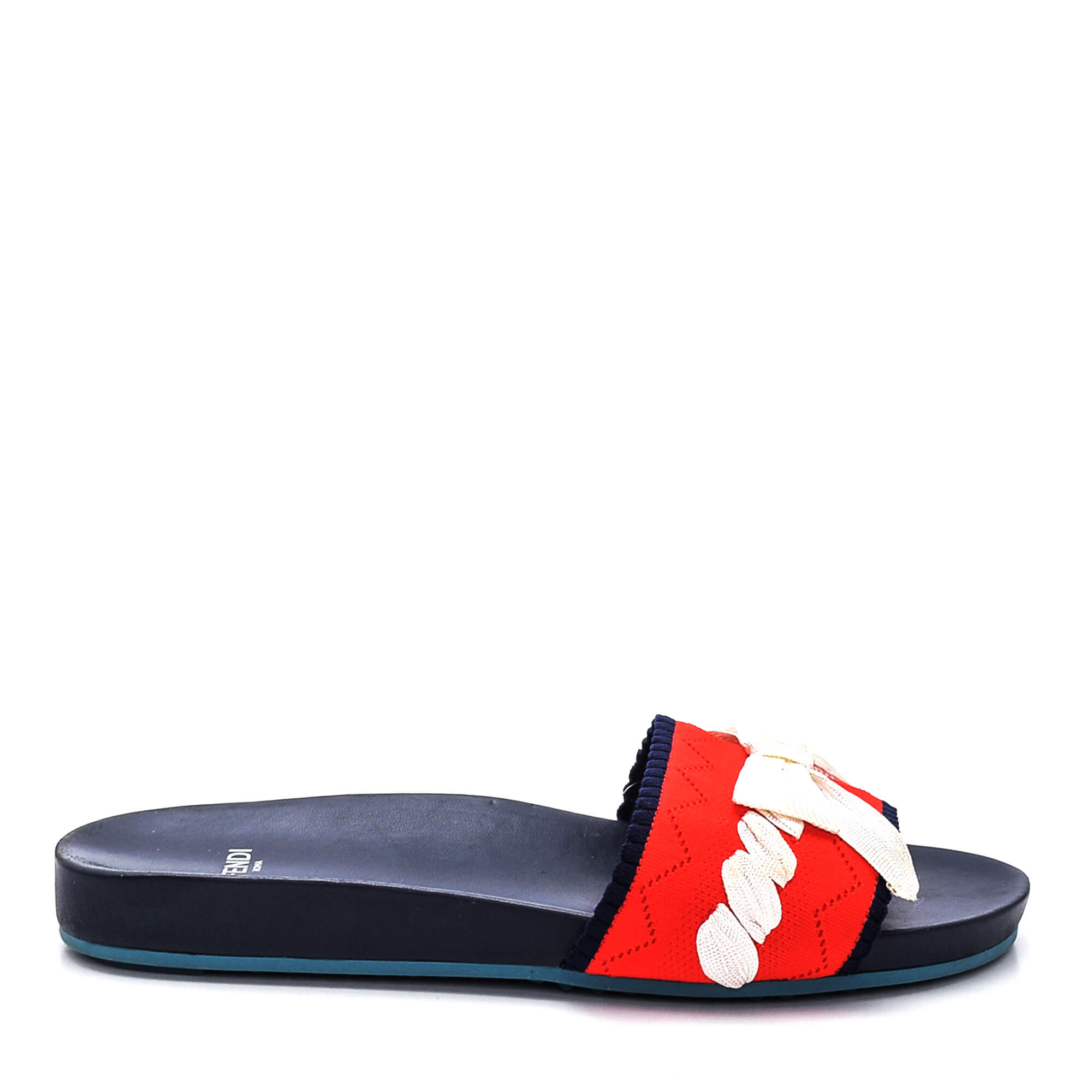 Fendi - Navy / Red Knit Ribbon Slippers